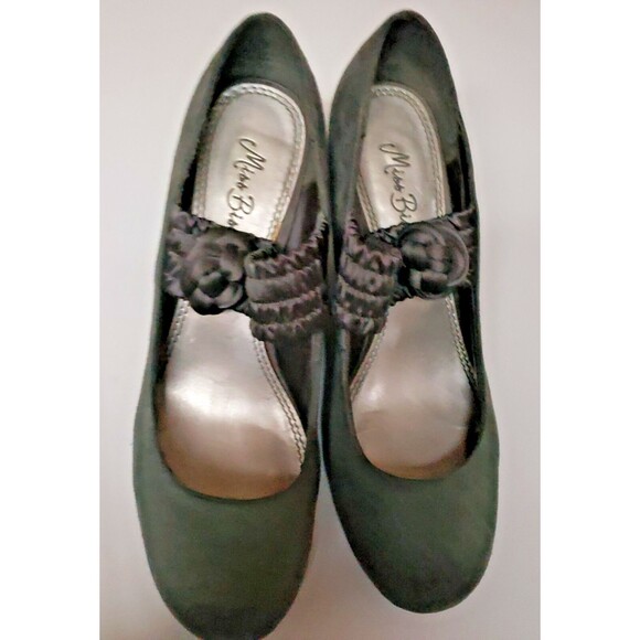Women's Miss Bisou Sage Wedge Heel Suede Formal Comfort Mary Jane Sz 10 PO Fair - Picture 1 of 13